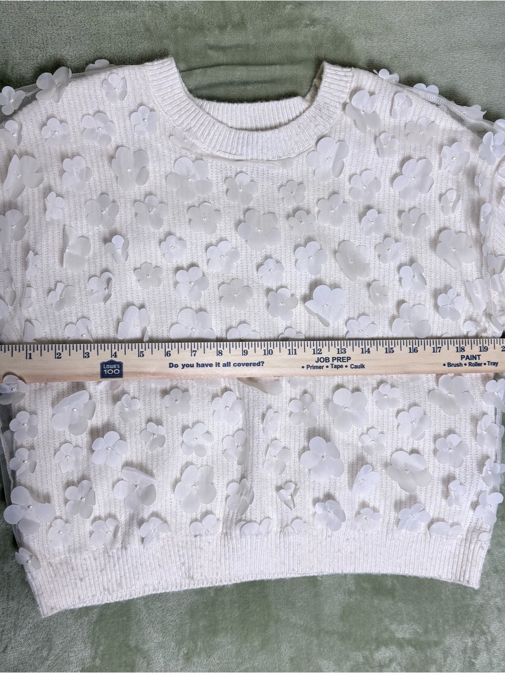 BCX Cream Crewneck Sweater with 3D Floral Appliqués - Picture 6 of 8